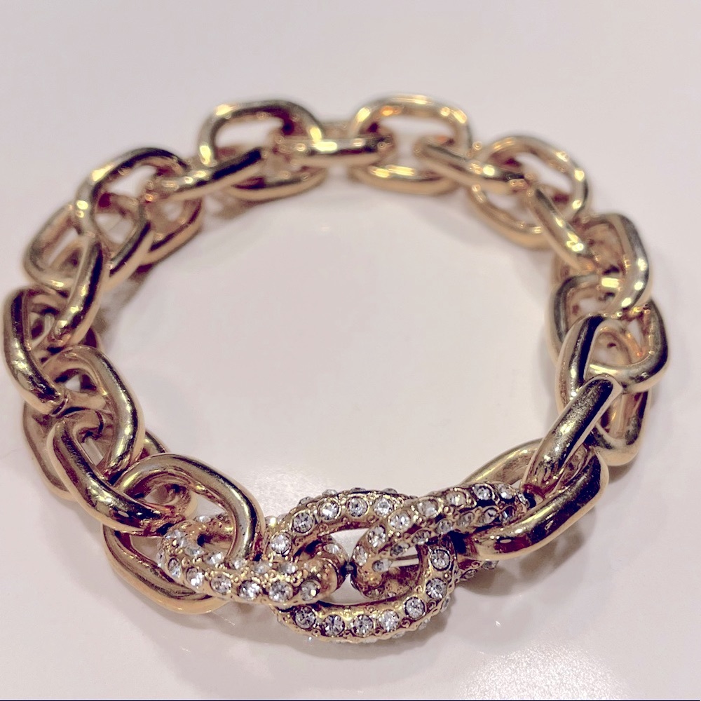 Gold chain link bracelet with rhinestone detail